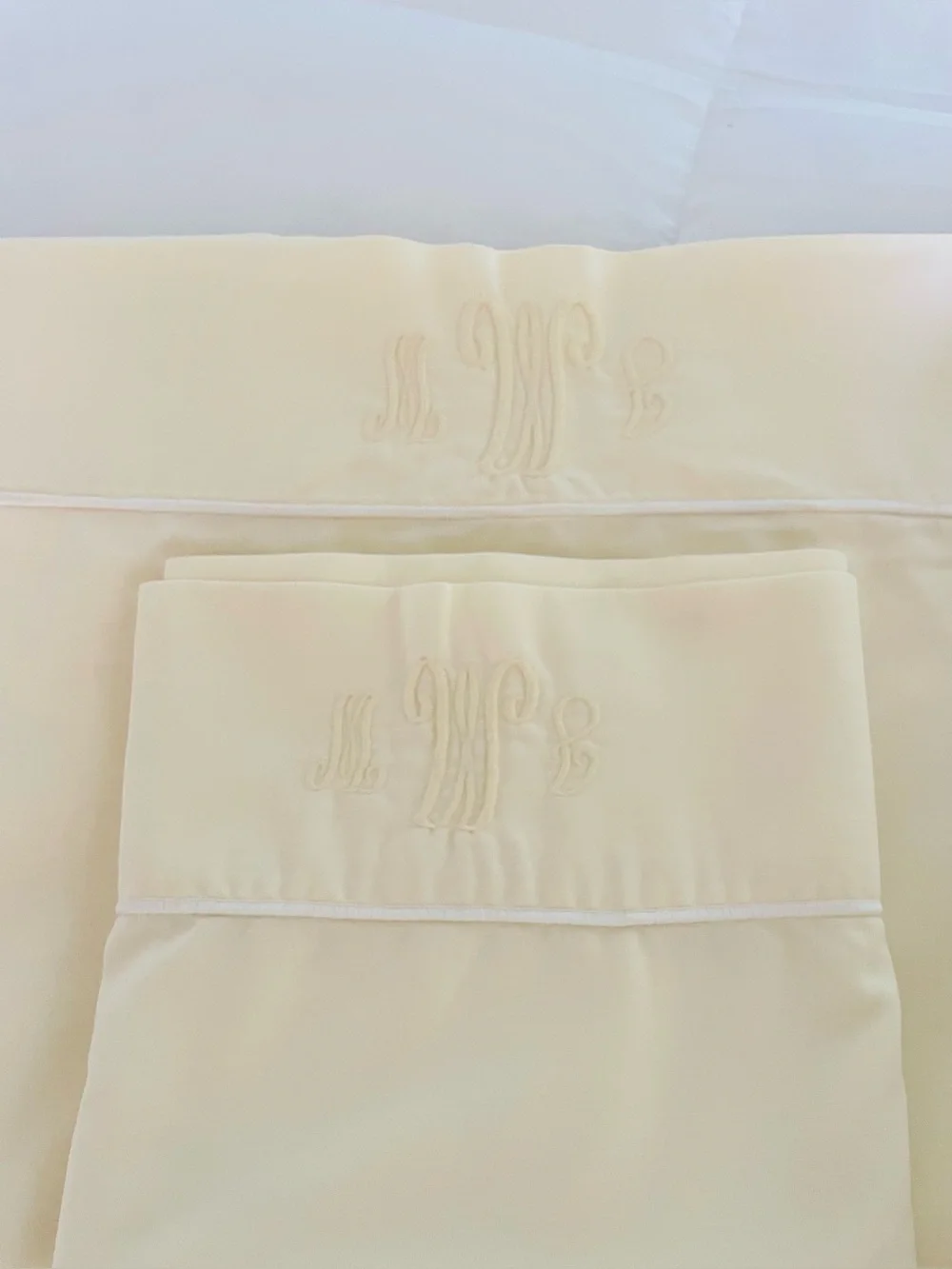 Vintage Coming Home Sheet Set Supima Cotton Blend Lt Yellow Monogram MWL Twin